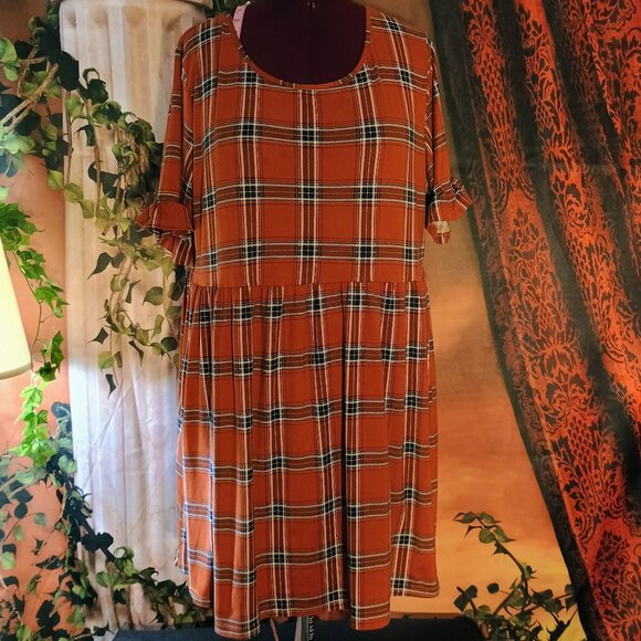 EUC: Tiffany & Grey Sze 3X Orange Plaid Shift Dress - Picture 1 of 6